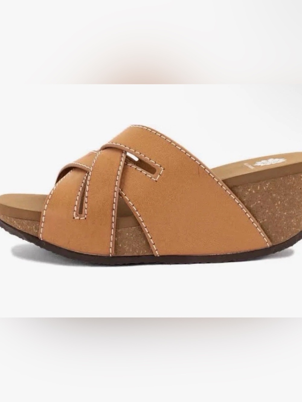 Yellow Box Tan Crossover Cork Wedge Slide size 8.5